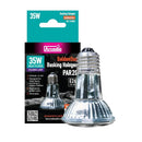 Basking halogen lamp with packaging on a white background