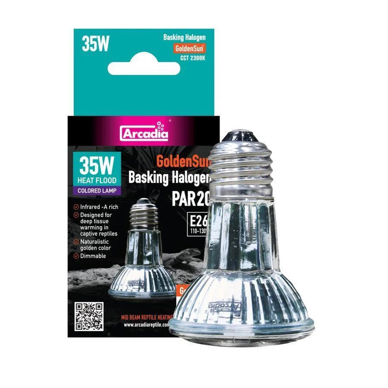 Basking halogen lamp with packaging on a white background
