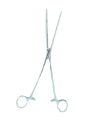 Curved, locking hemostat in open position.