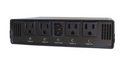 Back of device with multiple outlets on a white background