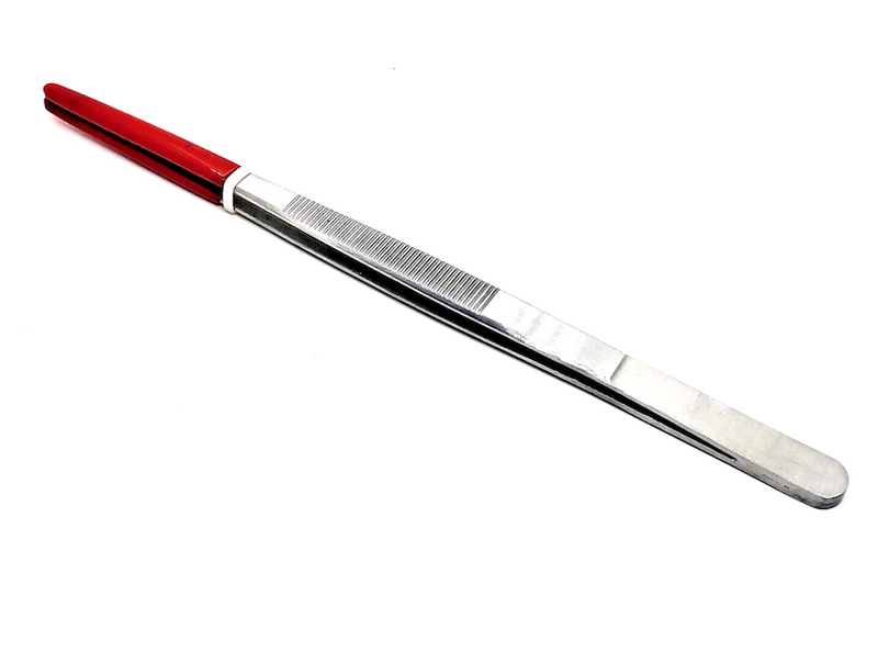 Stainless steel tweezer with red rubber tip