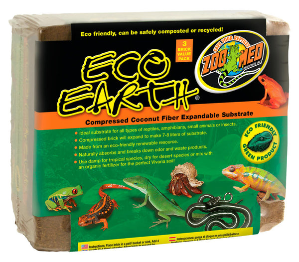 Eco Earth Coconut Fiber Substrate Compressed Bricks, 3-Pack